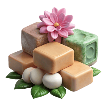 elegant contemporary Herbal Soap Bars and Flowers Arrangement Isolated authentic png