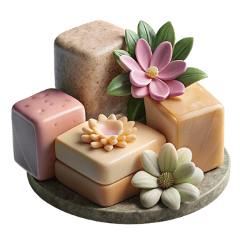 wonderful vintage Herbal Soap Bars and Flowers Arrangement Isolated professional png