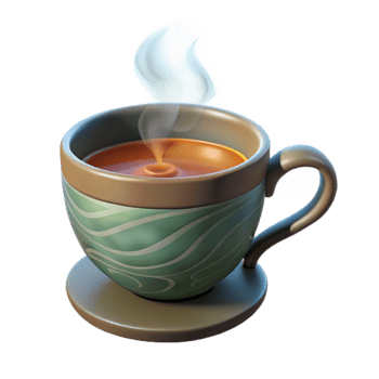 beautiful rustic Herbal Tea Cup with Steam Transparent Background 4K png