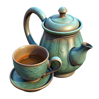 elegant classic Herbal Teapot and Cup Isolated 4K png