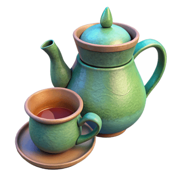 serene rustic Herbal Teapot and Cup Isolated premium png
