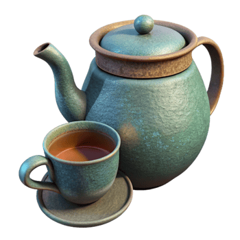 serene minimalist Herbal Teapot and Cup Isolated high quality png