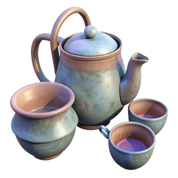 wonderful traditional Herbal Teapot and Cups Transparent Background genuine png