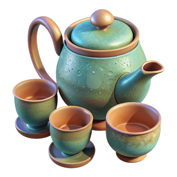 magnificent contemporary Herbal Teapot and Cups Transparent Background premium png