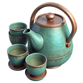 vibrant classic Herbal Teapot and Cups Transparent Background 4K png