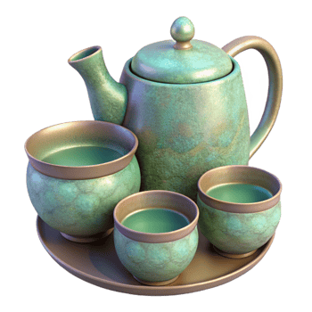 impressive minimalist Herbal Teapot and Cups Transparent Background detailed png