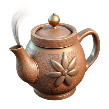 vibrant rustic Herbal Teapot with Steam Isolated Element genuine png