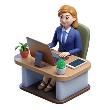 serene contemporary High Angle Businesswoman at Desk Cutout original png