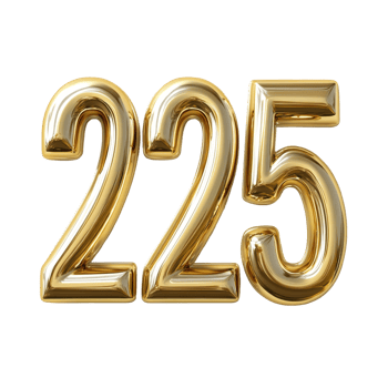 Shiny gold numbers 2, 2, and 5 displayed for New Year celebration decoration idea, 3D Gold Numbers 2025 for New Year Celebration on transparent background png