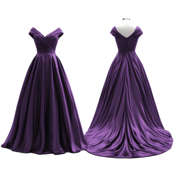 Elegant purple gown mockup displayed from the front and back views, perfect for formal occasions and design showcases, Elegant Purple Gown Mockup from Front and Back Views on transparent background png