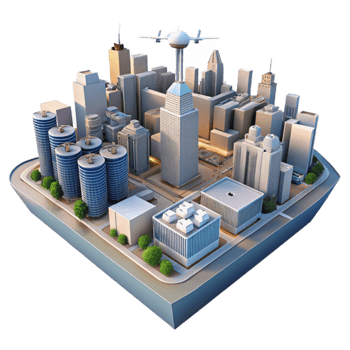 elegant abstract High Contrast Drone Image of Cityscape at Dawn Cutout high quality png
