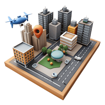 dramatic vintage High Contrast Drone Photo of City Streets Cutout high quality png