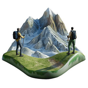 dramatic minimalist Hikers Silhouettes Against Mountain Panorama Isolated professional png