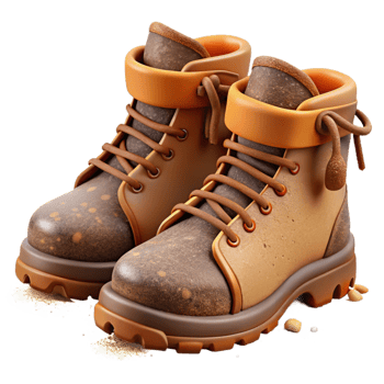 dramatic traditional Hiking Boots with Mud Splatters Cutout premium png