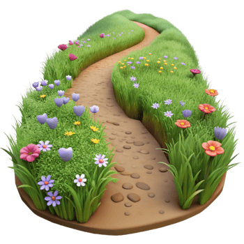 serene contemporary Hiking Trail Through Meadow with Wildflowers Isolated high quality png