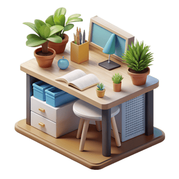 beautiful classic Home Office Desk with Laptop and Lamp Isolated genuine png