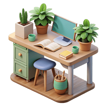 wonderful rustic Home Office Desk with Laptop and Lamp Isolated high quality png