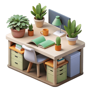 extraordinary rustic Home Office Desk with Laptop and Lamp Isolated high quality png