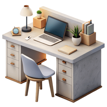 wonderful modern Home Office Desk with Laptop and Lamp Isolated professional png