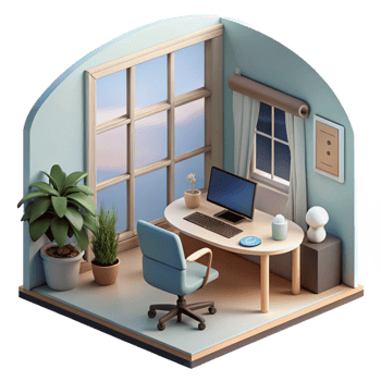 stunning abstract Home Office with Large Window Transparent Background Cutout high resolution png