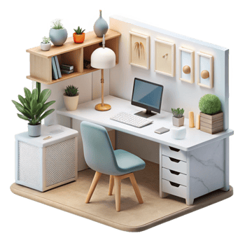 vibrant classic Home Office Workspace with White Walls Transparent Background Cutout premium png