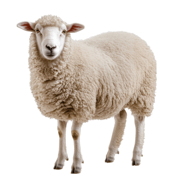 A fluffy transparent sheep standing against an isolated transparent background, showcasing its soft wool and calm demeanor, Sheep isolated transparent background png