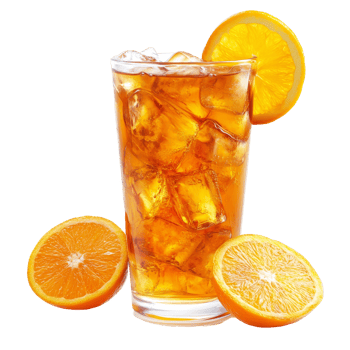 Refreshing orange iced tea served in a glass with ice on a bright transparent background perfect for summer days, orange iced tea cup on transparent backgroundfile png