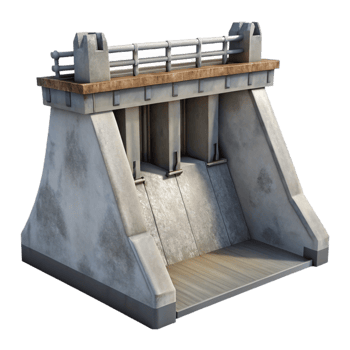 serene artistic Hydroelectric Dam Front View Grey Concrete Isolated Element high resolution png