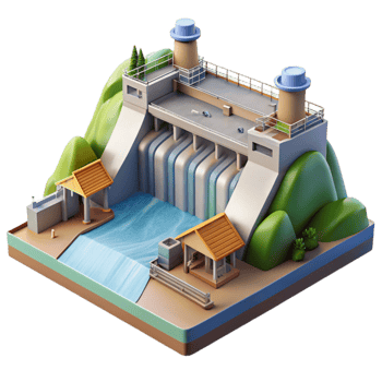extraordinary classic Hydroelectric Power Plant Landscape Perspective Isolated detailed png