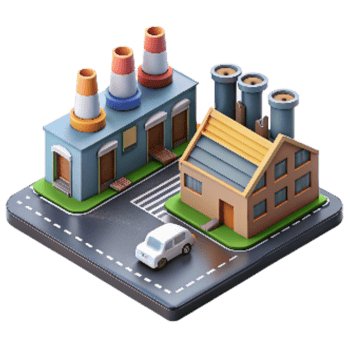 dramatic artistic Industrial Park Buildings and Roads Transparent Background exclusive png