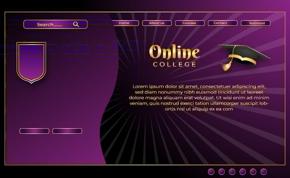 website template online college gold and purple background vector