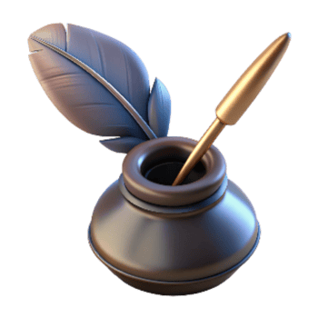 dramatic creative Inkwell with Quill Pen Isolated high quality png