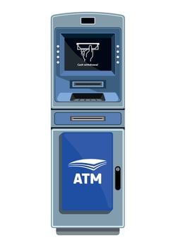 detailed blue ATM for cash withdrawal and financial transactions on white background vector