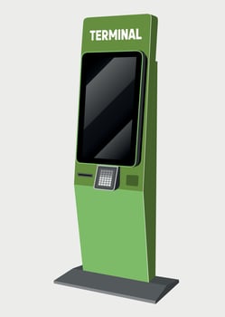 detailed green atm information stele kiosk on white background vector