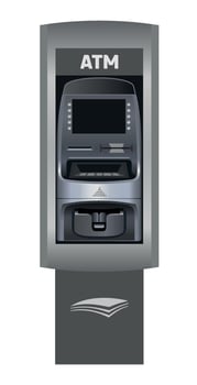 detailed grey ATM for cash withdrawal and financial transactions isolated on white background vector