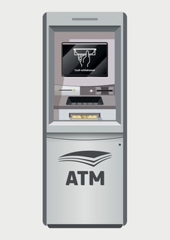 detailed grey ATM for cash withdrawal and financial transactions on white background vector