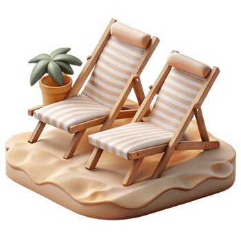 wonderful vintage Isolated Beach with Lounge Chairs Transparent Background professional png