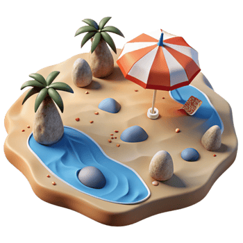 elegant classic Isolated Beach with Umbrellas and Chairs Transparent Background exclusive png