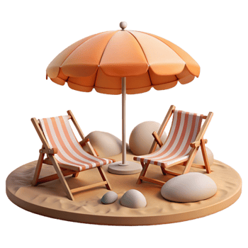 impressive modern Isolated Beach with Umbrellas and Chairs Transparent Background premium png