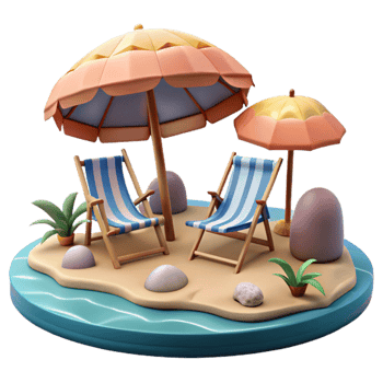 beautiful vintage Isolated Beach with Umbrellas and Chairs Transparent Background original png