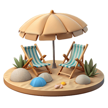 wonderful traditional Isolated Beach with Umbrellas and Chairs Transparent Background original png