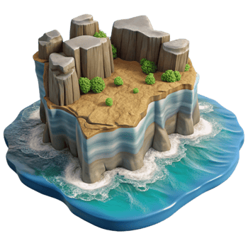 elegant vintage Isolated Coastal Cliffs and Ocean Waves Cutout detailed png