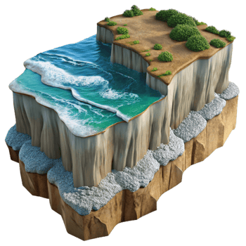 wonderful minimalist Isolated Coastal Cliffs with Waves Crashing Below Aerial Shot premium png