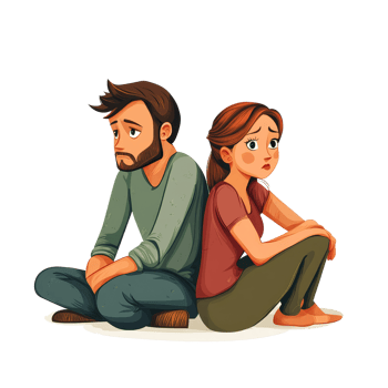 Sad couple sitting back to back, struggling with family issues and emotional distance in a quiet setting, sad couple with family problems, file of isolated object on transparent background png