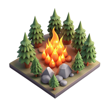 magnificent minimalist Isolated Forest Fire Seen From Above Transparent Background premium png