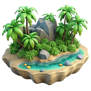 extraordinary minimalist Isolated Island with Lush Vegetation Cutout detailed png