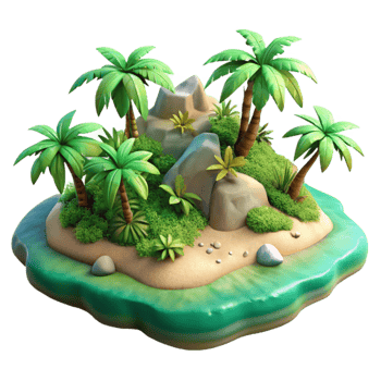 impressive modern Isolated Island with Lush Vegetation Cutout high quality png