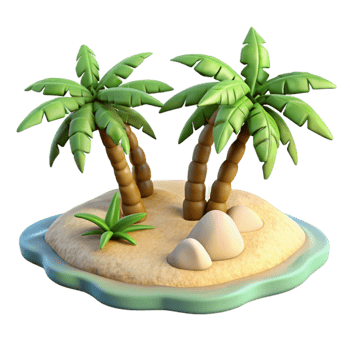 stunning modern Isolated Island with Sandy Beaches and Palm Trees Cutout premium png