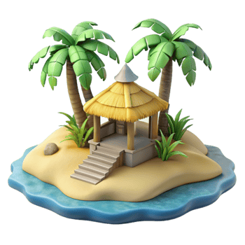 impressive vintage Isolated Tropical Island with Palm Trees Transparent Background premium png