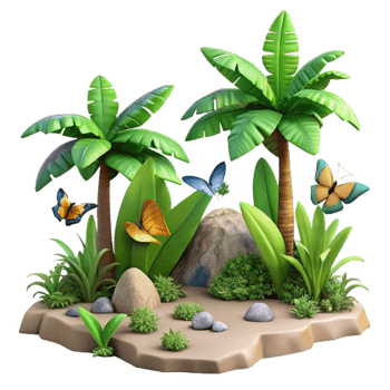 elegant contemporary Isolated Tropical Jungle with Waterfall Transparent Background 4K png